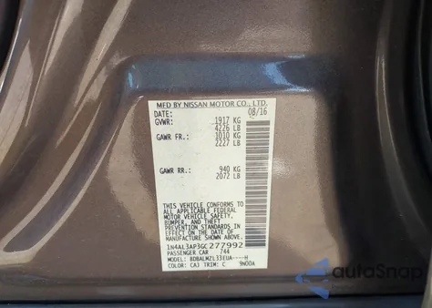 2016 Nissan Altima 2.5 Sv from USA, damaged, VIN 1N4AL3AP3GC277992